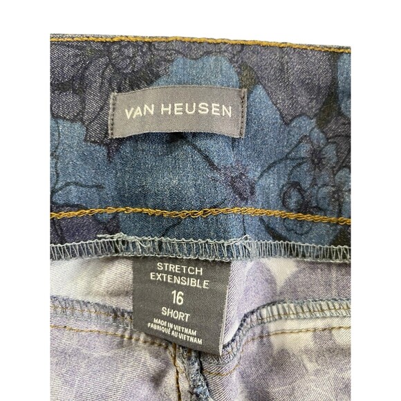 Van Heusen Womens Floral Print Stretch Pants Size 16 Short Blue Black - Picture 6 of 11